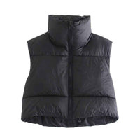 Darcy | Autumn Cropped Puffer Vest Brown Padded Sleeveless Quilted
