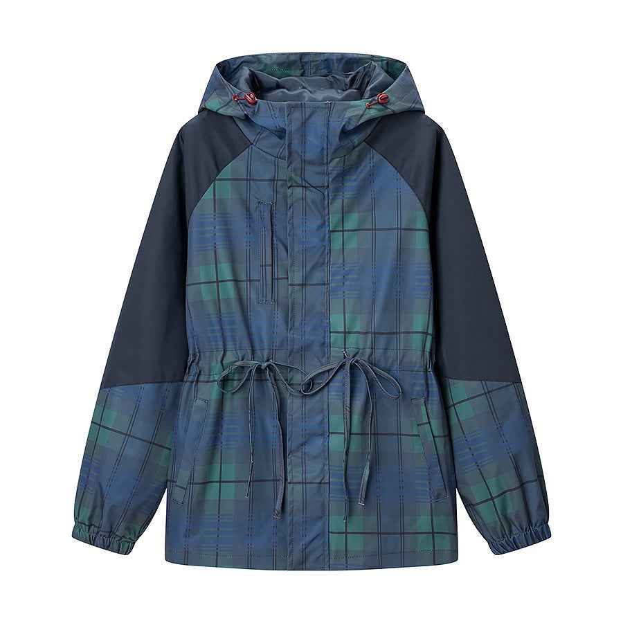 Ivy | Casual Plaid Hooded Jacket Navy Green Drawstring