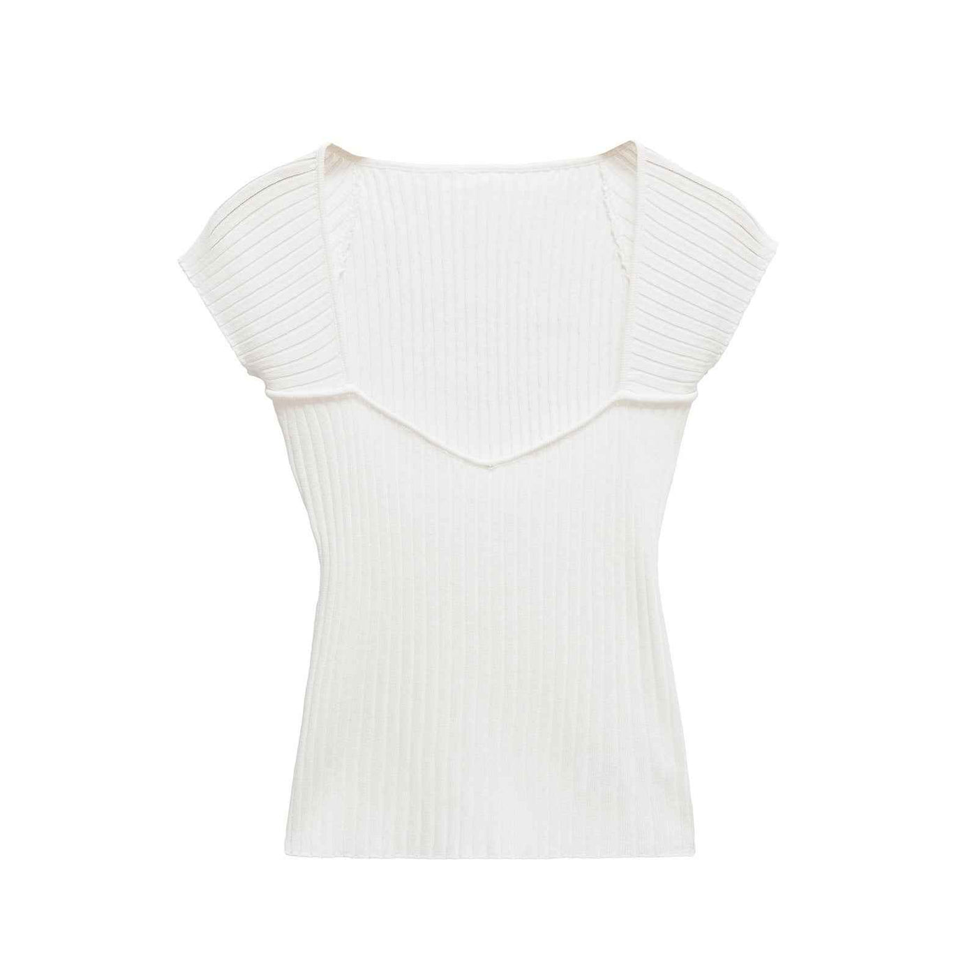 Lyra | Summer Square Neck Knitted Top Green Ribbed Short Sleeve