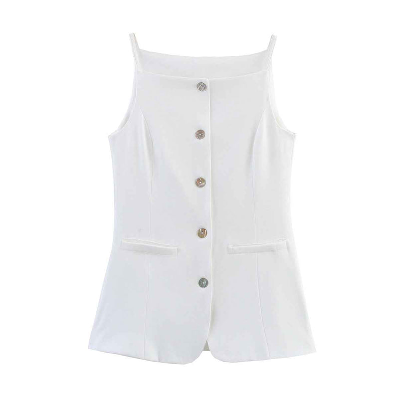 Tallulah | Square Neck Top White Sleeveless Button Front Fitted