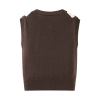 Sia | Argyle Knitted Vest Brown Sleeveless Button Front Crop