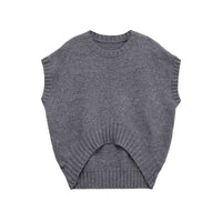 Sia | Casual Knitted Top Grey Sleeveless Boxy Cropped Ribbed