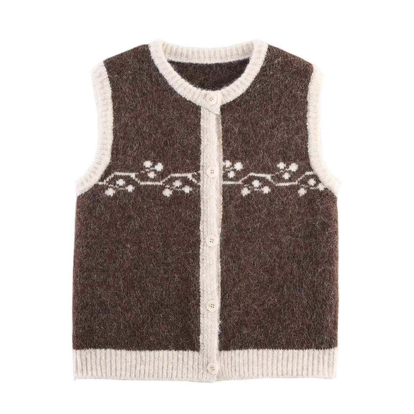 Sia | Sleeveless Blazer Grey Cream Knitted Button Front Vest