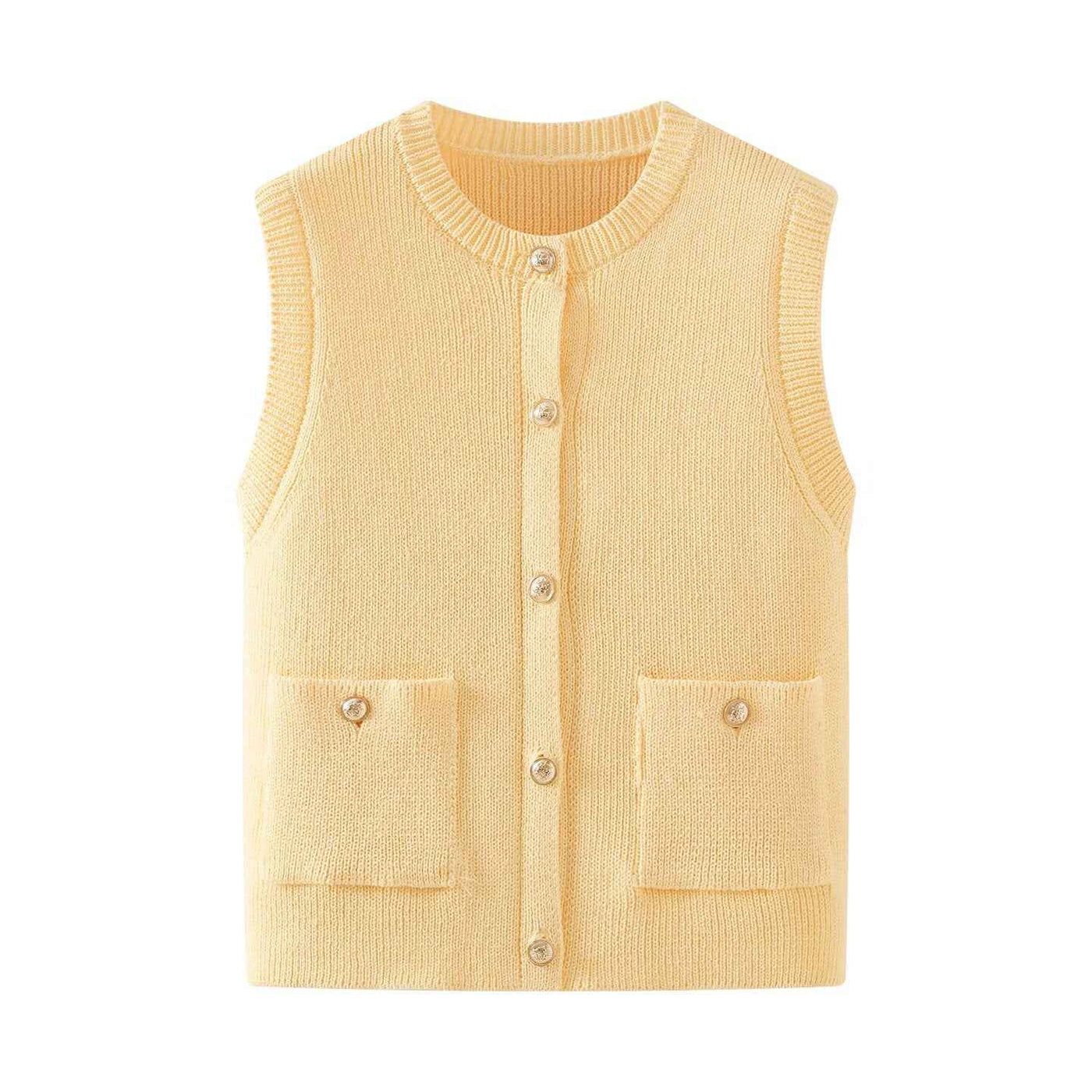 Briar | Sleeveless Blazer Cream Knitted Button Front Pockets