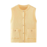 Briar | Sleeveless Blazer Cream Knitted Button Front Pockets
