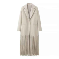 Nola | Elegant Longline Blazer Coat Cream Pleated Fringe