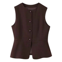 Ines | Smart Casual Peplum Top White Sleeveless Fitted Crew Neck