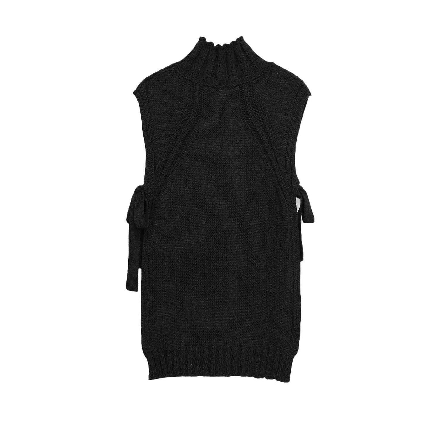 Ivy | Sleeveless Knitted Top Black High Neck Tie Side Longline