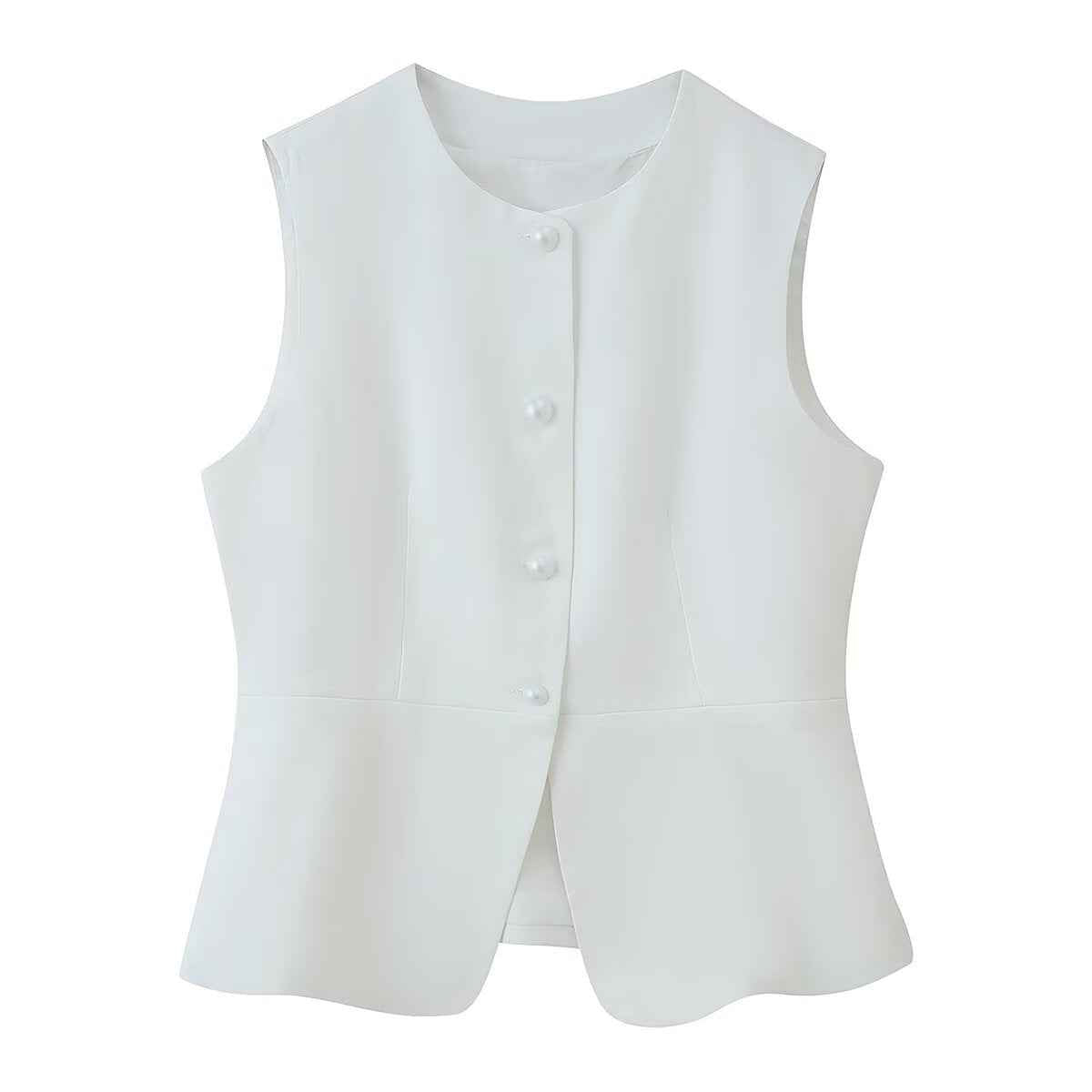 Ines | Smart Casual Peplum Top White Sleeveless Fitted Crew Neck
