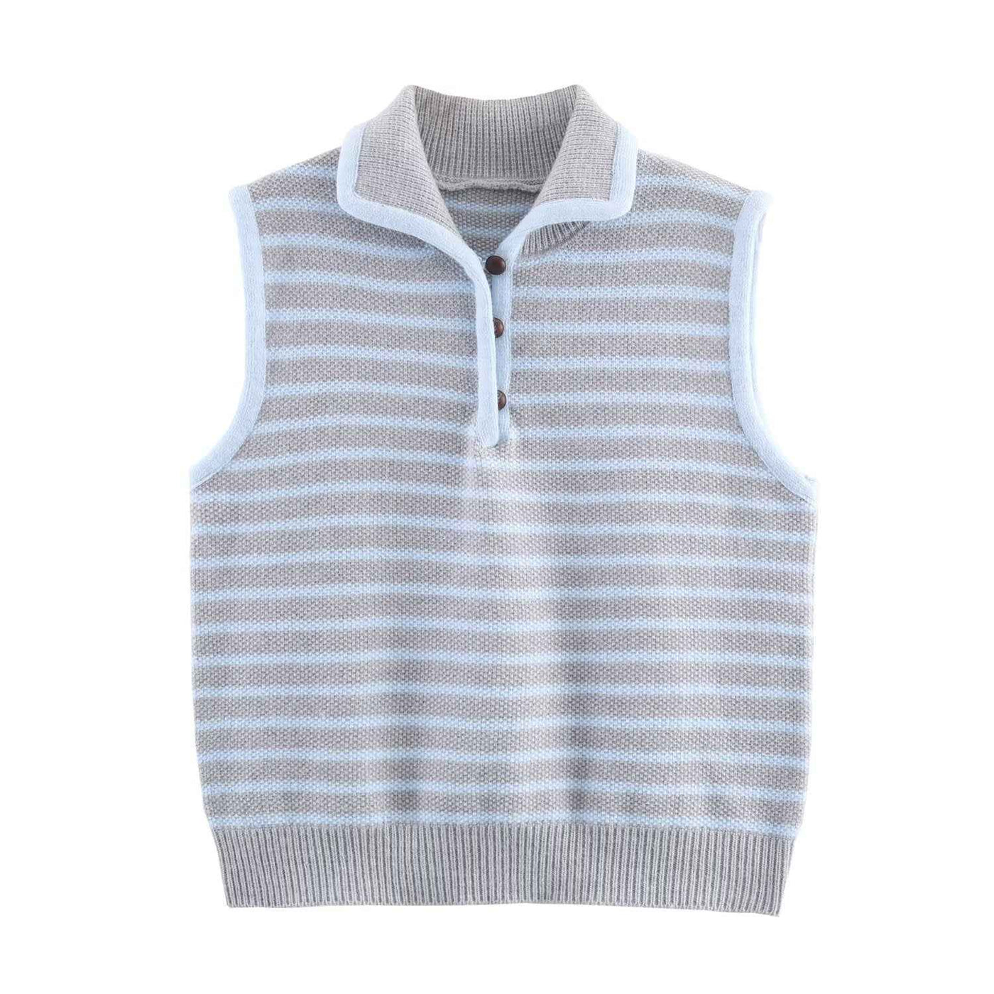 Lux | Striped Knitted Vest Top Light Blue Sleeveless Collared