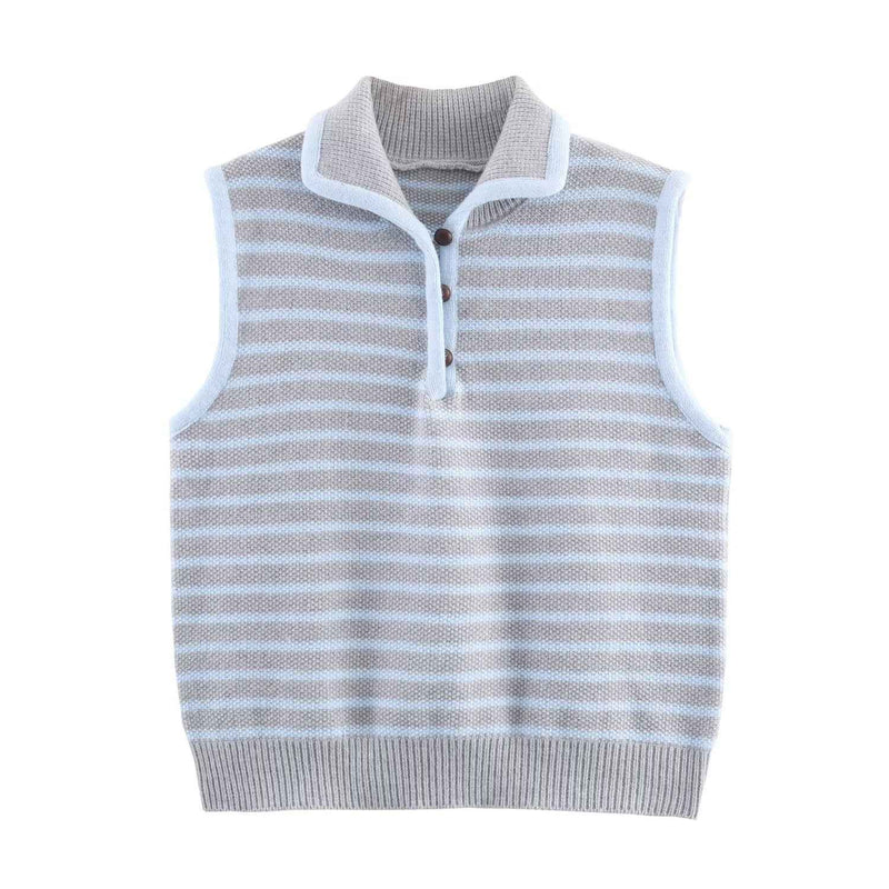 Lux | Striped Knitted Vest Top Light Blue Sleeveless Collared