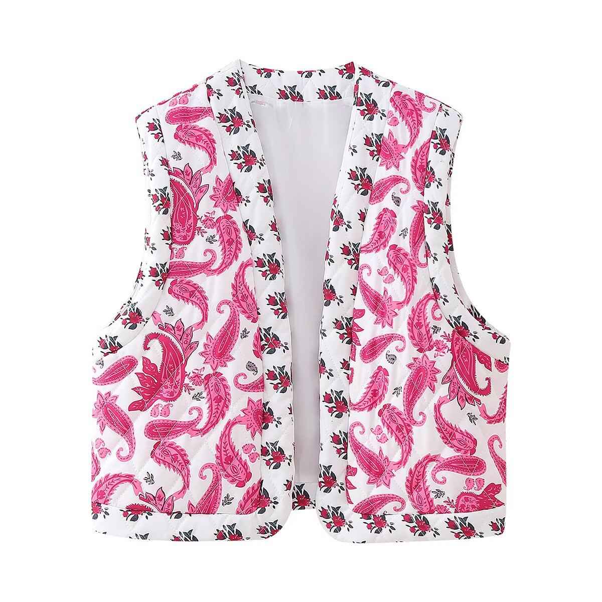Luisa | Summer Paisley Print Cardigan Pink White Sleeveless