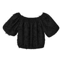 Nina | Off Shoulder Crop Top Black Textured Short Sleeve