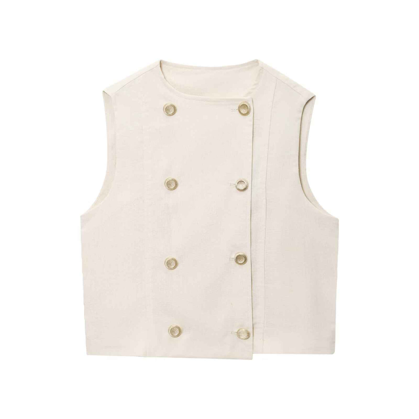 Zuri | Elegant Sleeveless Blouse Cream Double Breasted Cropped
