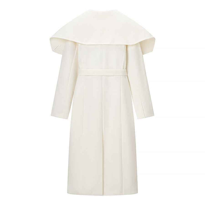 Tess | Elegant Belted Coat Cream Long Sleeve Peplum Collar