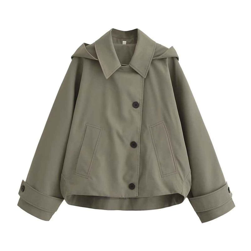 Quinn | Casual Rain Jacket Khaki Hooded Cropped