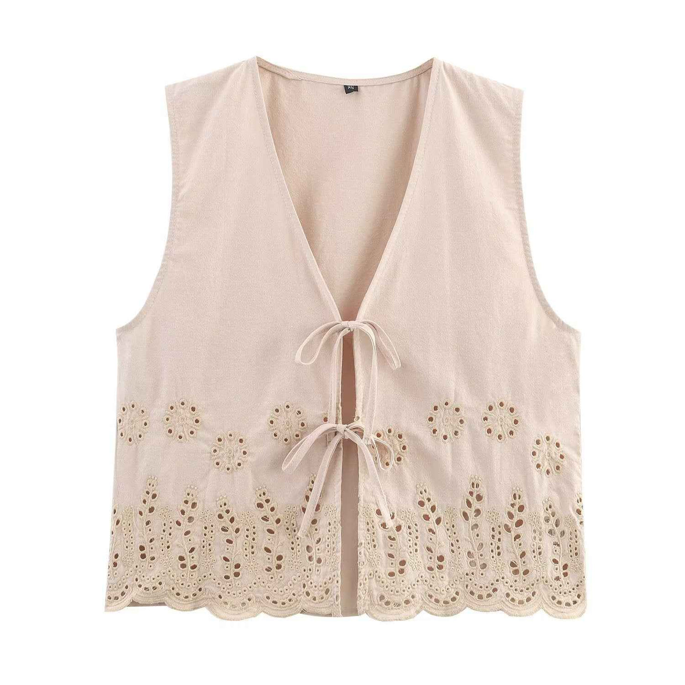 Iris | Lace Blouse Black Sleeveless Tie Front Broderie Anglaise