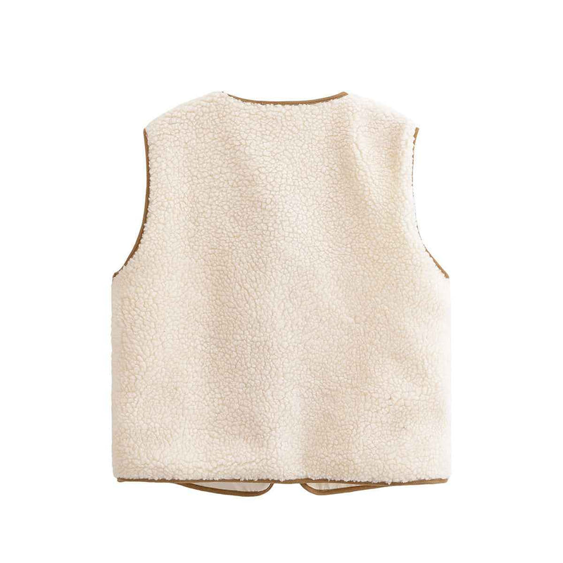 Sia | Autumn Borg Jacket Cream Sleeveless Tie Front
