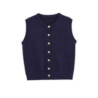 Sia | Sleeveless Knitted Top Navy Button Front Cropped