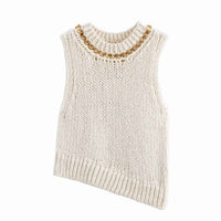 Nell | Knitted Vest Top Cream Sleeveless Chain Detail