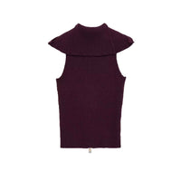 Uma | Knitted Zip Up Vest Top Purple Sleeveless Ribbed Collared