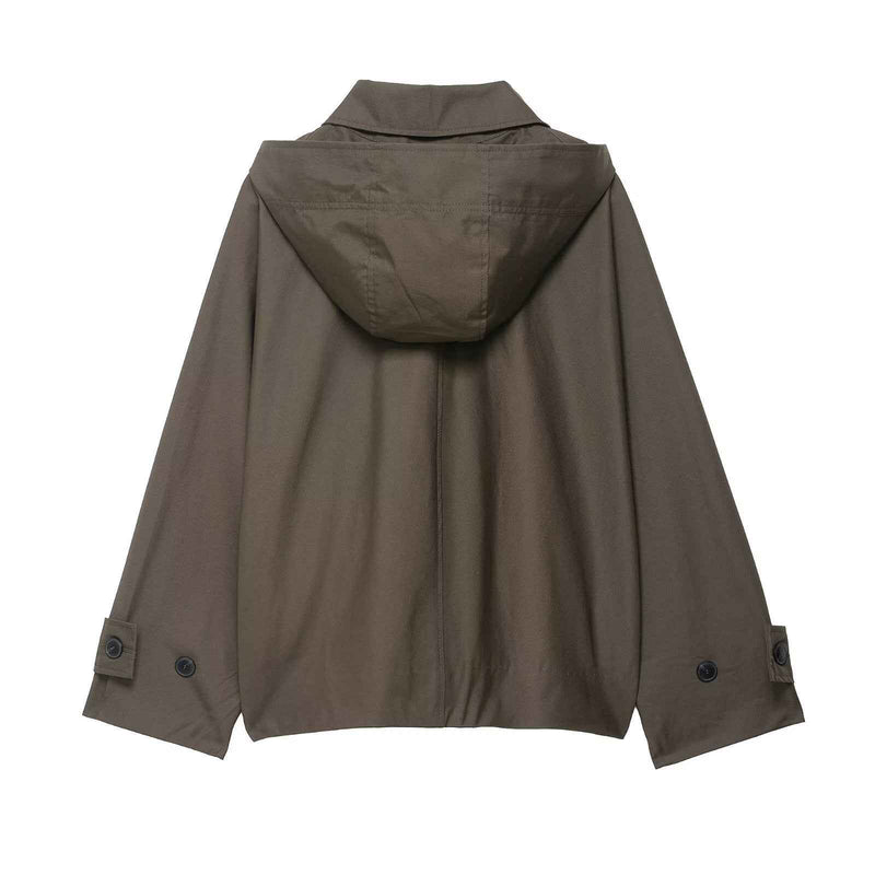 Bea | Casual Cropped Hooded Button Up Jacket Khaki Oversized