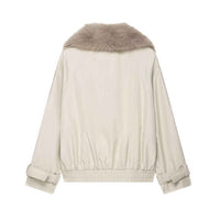 Ayla | Cream Faux Fur Collar Jacket Double Breasted Long