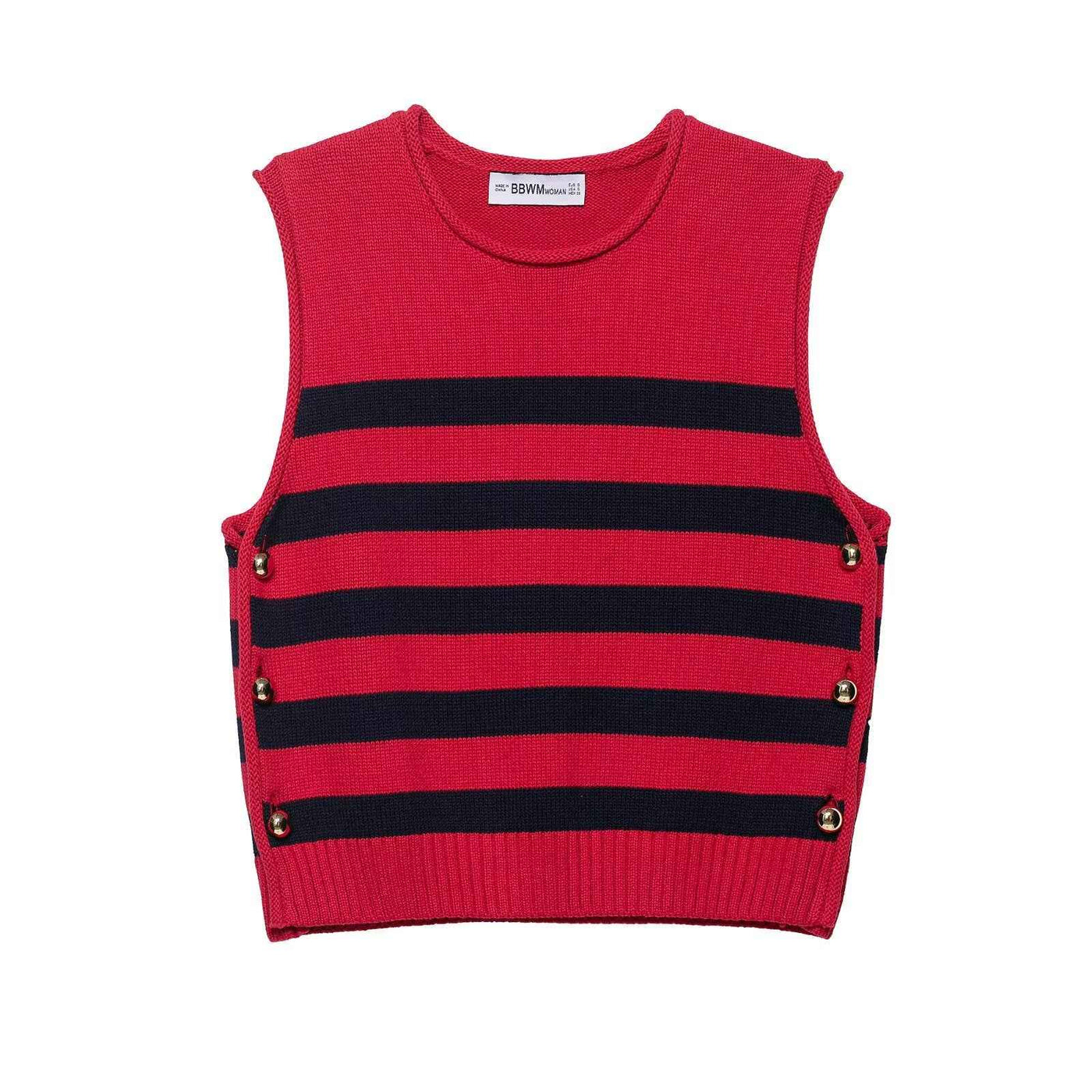 Freya | Knitted Vest Top Red Striped Sleeveless