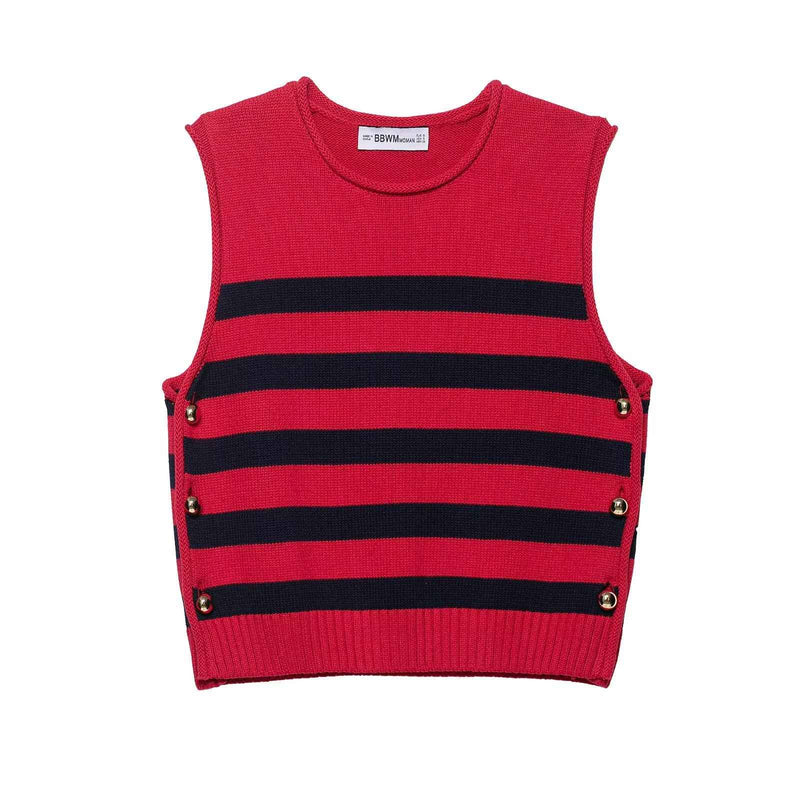 Freya | Knitted Vest Top Red Striped Sleeveless