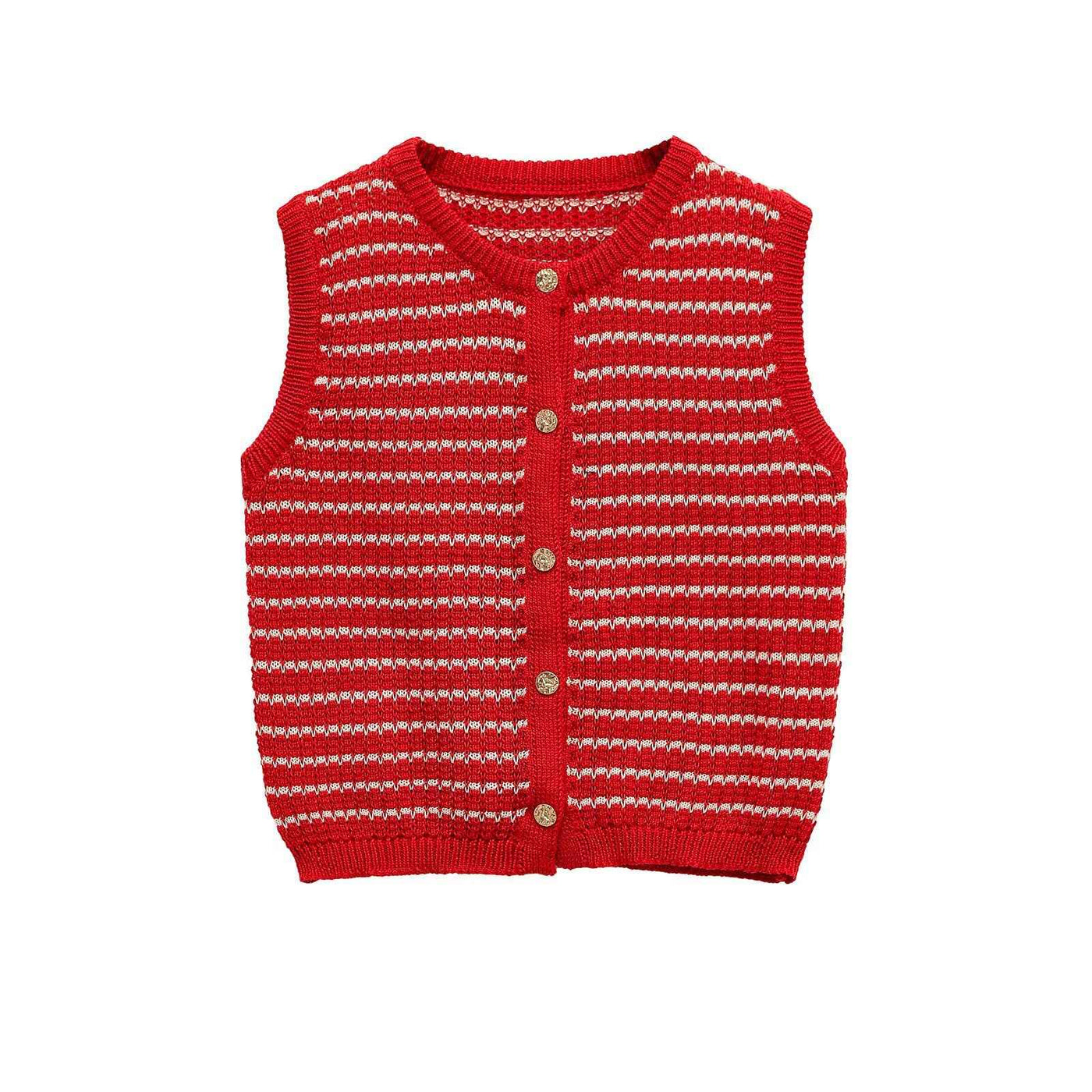 Cora | Striped Knit Cardigan Black White Sleeveless Button Front