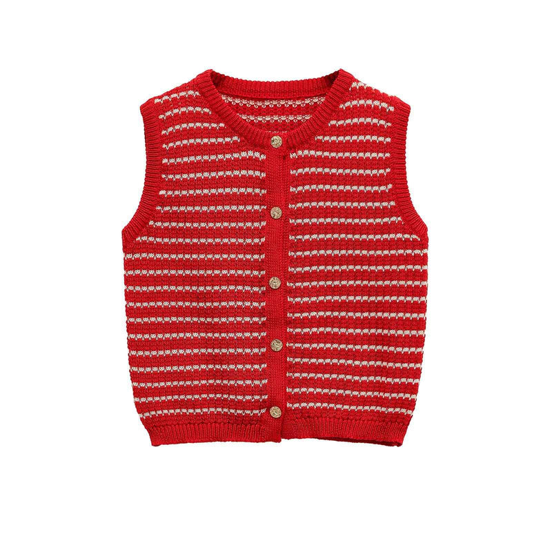 Cora | Striped Knit Cardigan Black White Sleeveless Button Front