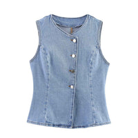 Sable | Denim Vest Light Blue Sleeveless Button Front Fitted