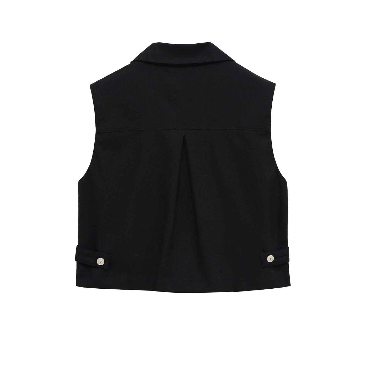 Elodie | Sleeveless Blazer Black Cropped Tailored Utility Pockets