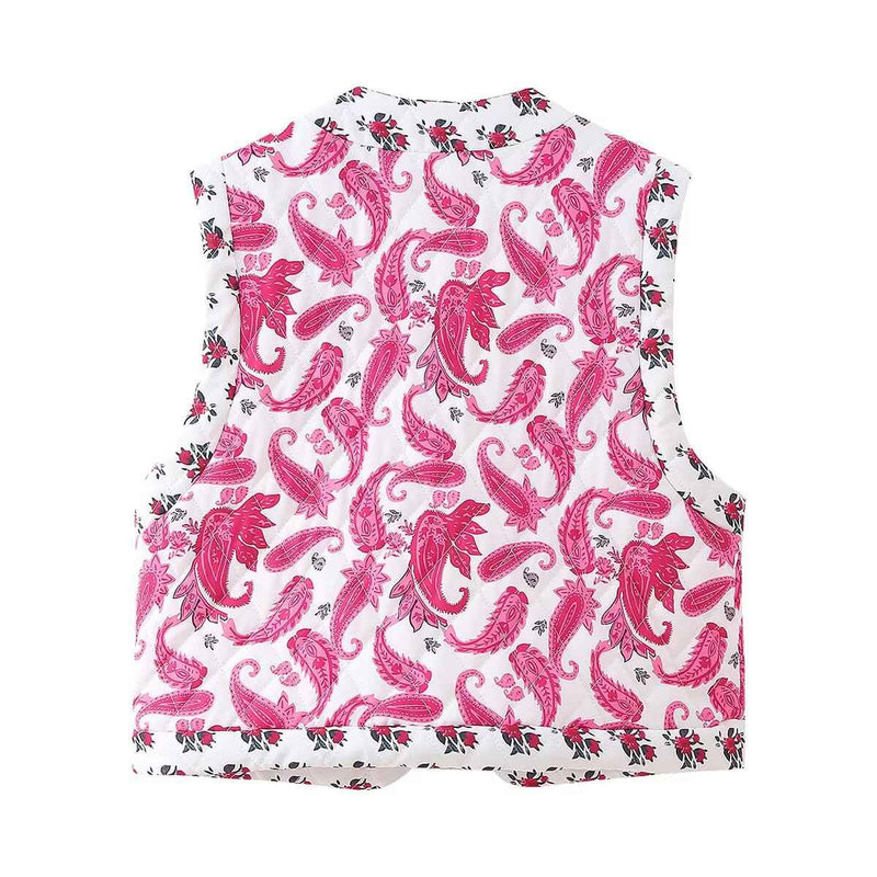 Luisa | Summer Paisley Print Cardigan Pink White Sleeveless