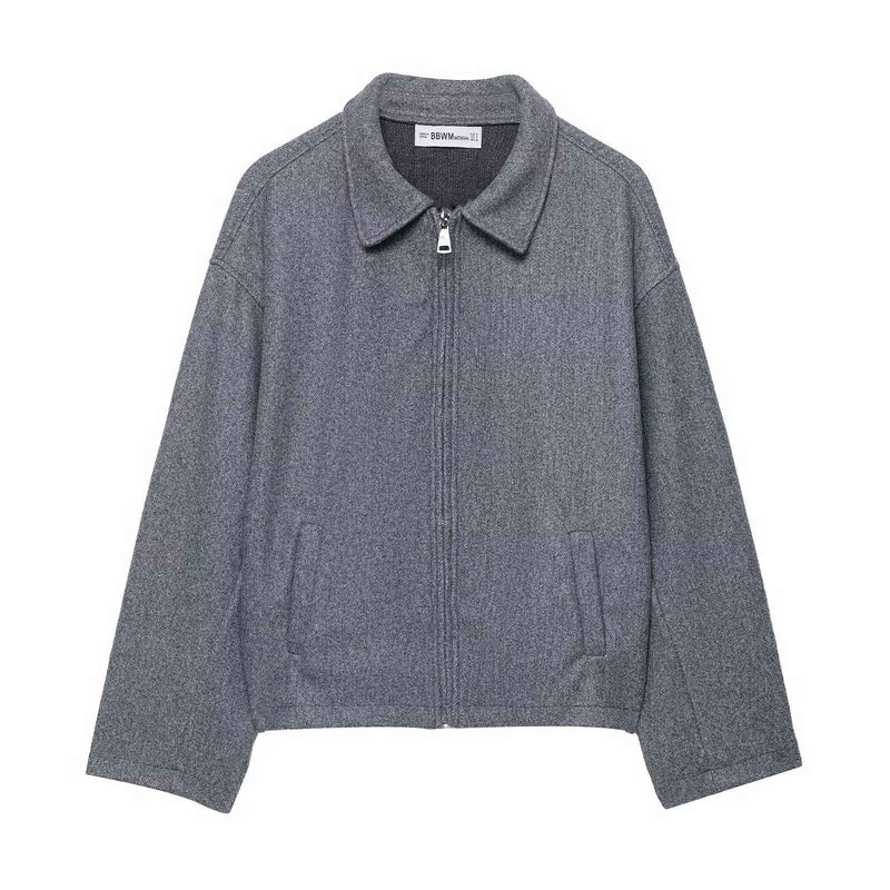 Isla | Casual Grey Fleece Jacket Zip Up Collared Oversized