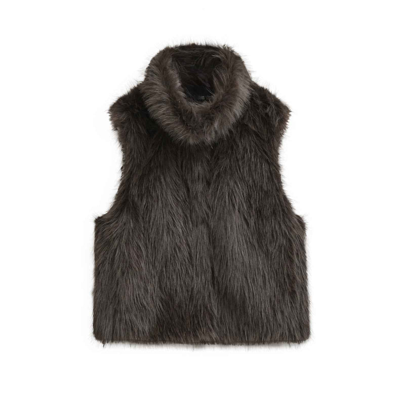 Ember | Faux Fur Gilet Brown Sleeveless Fluffy High Neck
