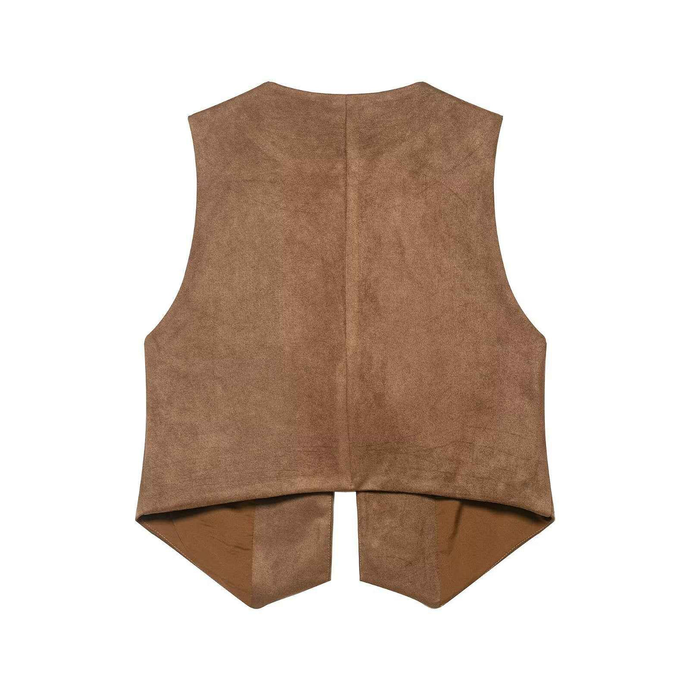 Fleur | Sleeveless Vest Top Brown Embroidered Tie Front V Neck