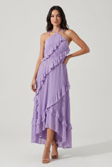 Lavinia | Halter Neck Ruffle Maxi Dress in Violet