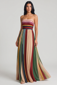Mara Strapless Pleated Flowing Maxi Multicolour - Front