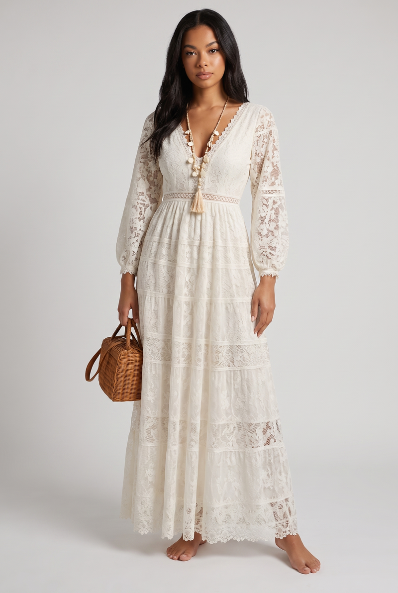 Adelaide | Women's Lace Maxi Dress Cream (v2)