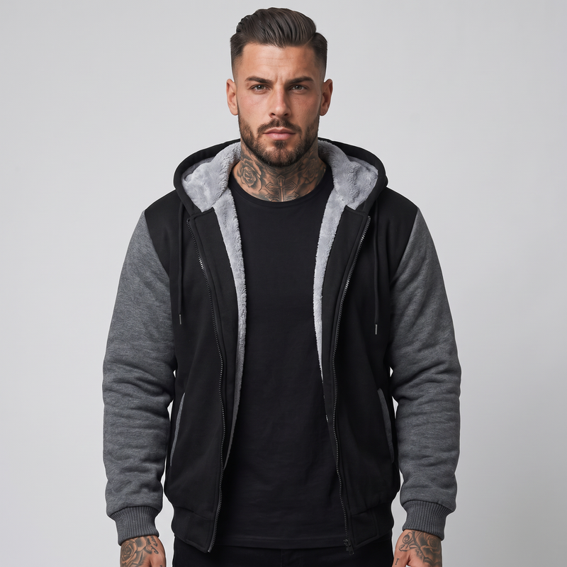 Elmore | Men's Fleece Zip Up Hoodie Black Grey