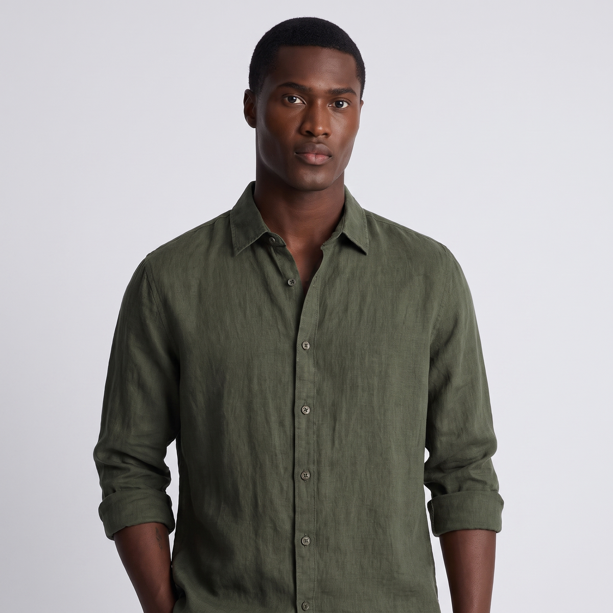 Bellamy | Men's Linen Button Up Shirt Olive Green