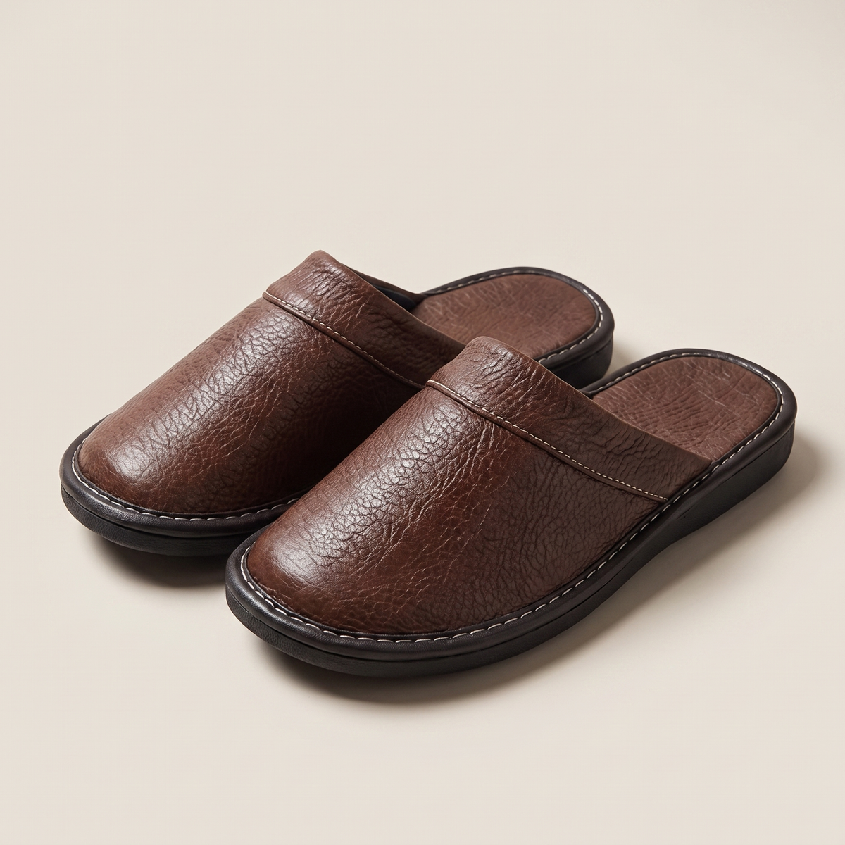 Burnaby | Men's Leather House Shoes Brown Slip On