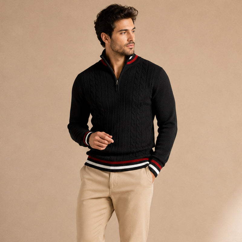 Fletcher | Half Zip Knit Jumper with Stripe Trim